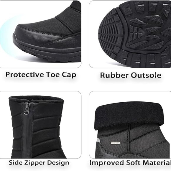 SILENTCARE Men's Winter Mid-Calf Snow Boot Fur Warm Waterproof Slip On Outdoor - Picture 5 of 6